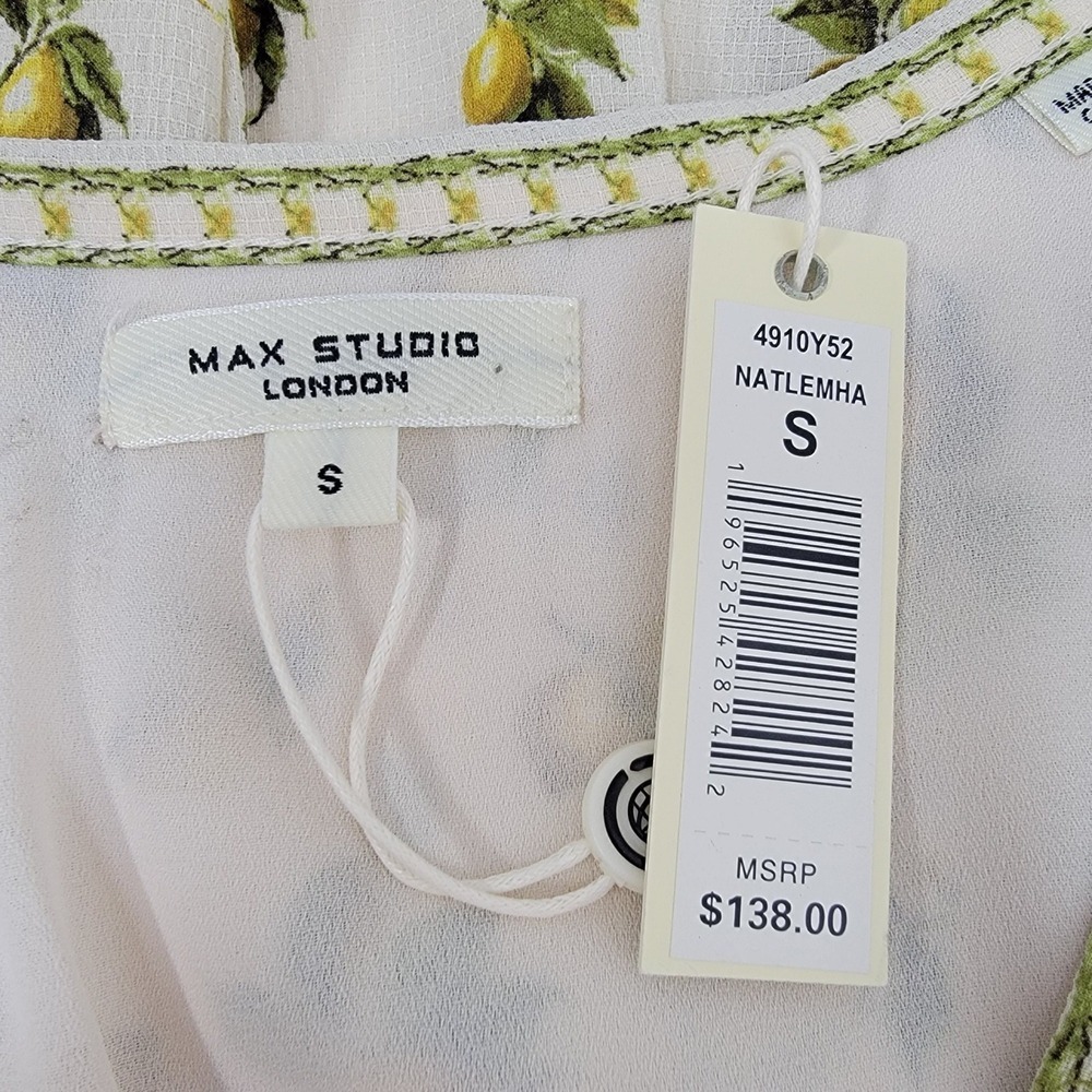 Max Studio NEW Women S Yellow Cream Lemon Print Smocked Cottagecore Sun Dress - Picture 6 of 11